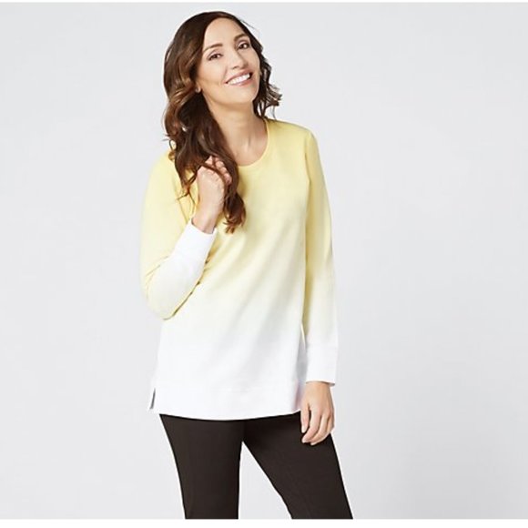 Denim&Co Tops - Denim & Co. French Terry Dip Dye Long-Sleeve Tunic